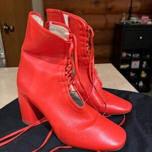 Daniella Shevel BellaDonna Orange Leather Heeled Boots 9.5 / 40 1/2